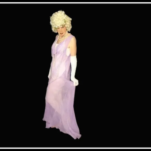 30s Vintage Silk Gown, Lavender Beaded Formal 1930s VFG OSFM One Size! - Picture 6 of 13